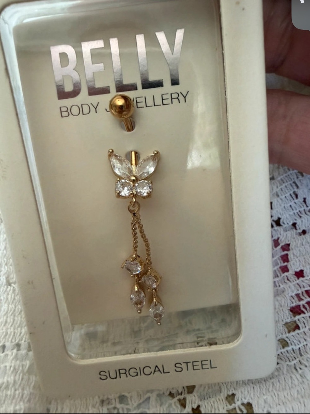 Lovisa Gold Cubic Zirconia Butterfly Belly Ring with Dangle